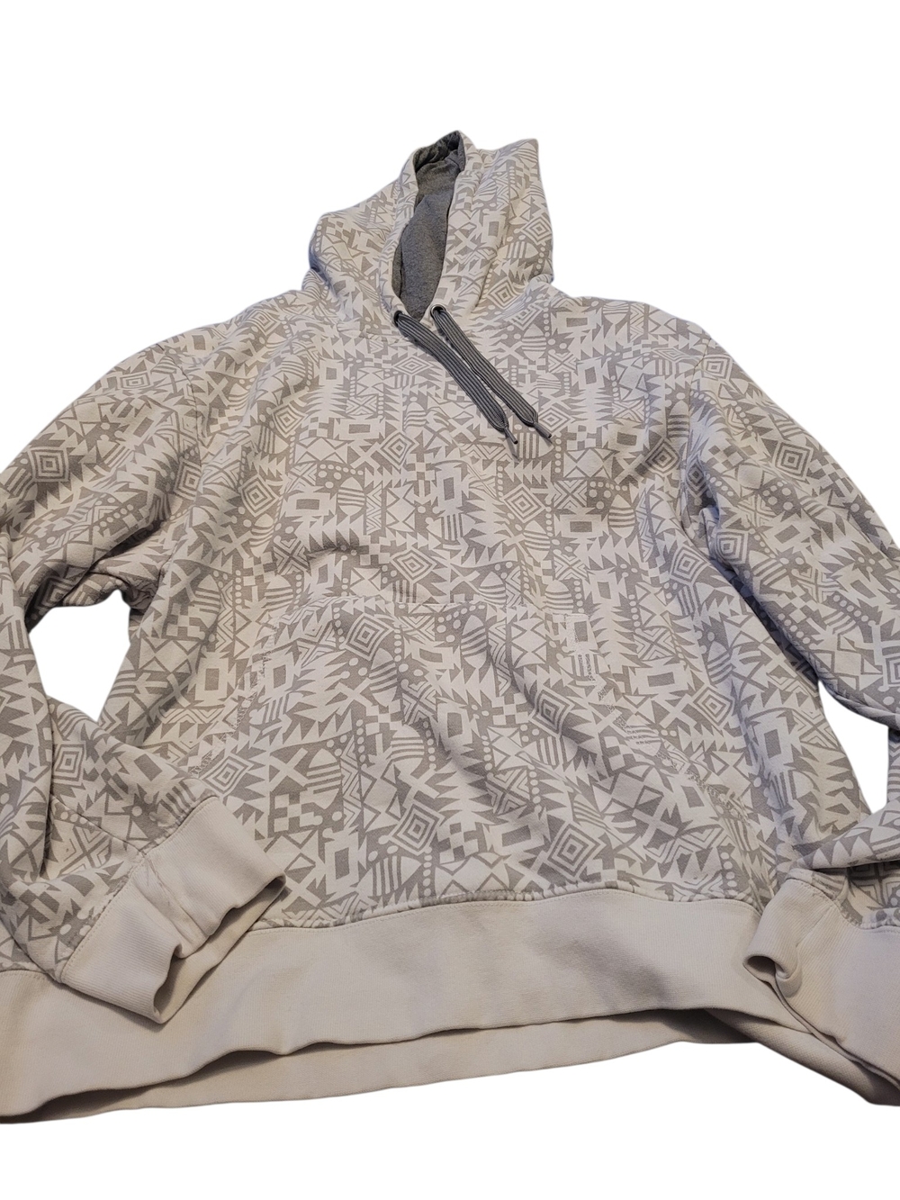 Xersion Gray White Geometric Print Fleece Pullover Hoodie Large Cotton Blend
